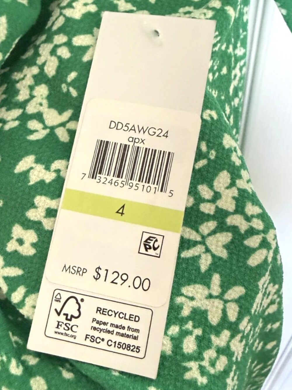 DKNY Floral Print Ruched Front 3/4 Sleeve Green Midi Dress Size 4 - Picture 5 of 14